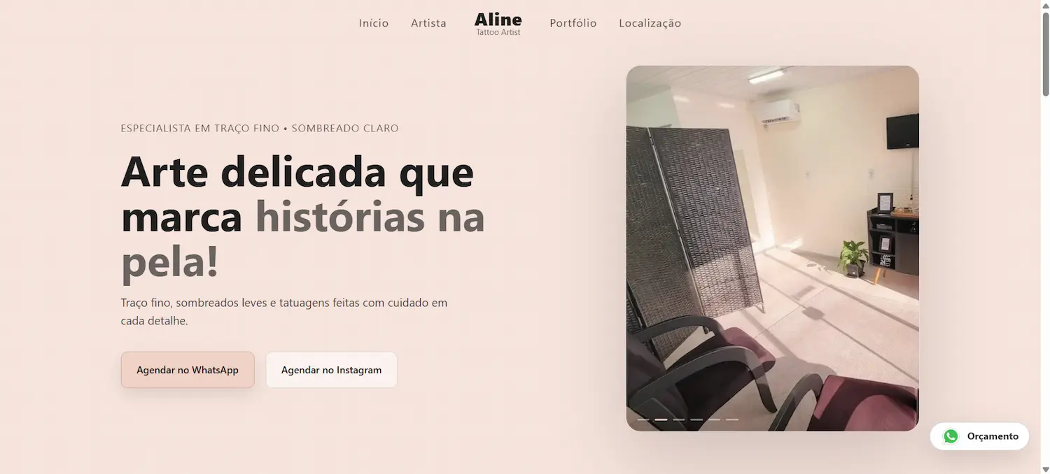 Preview do site Aline - Tattoo Artist