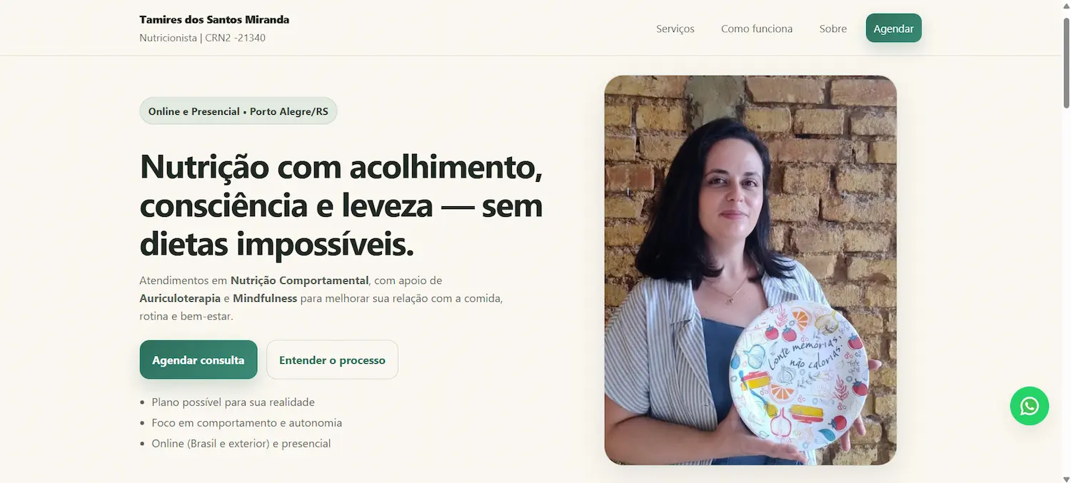 Preview do site Tamires - Nutricionista